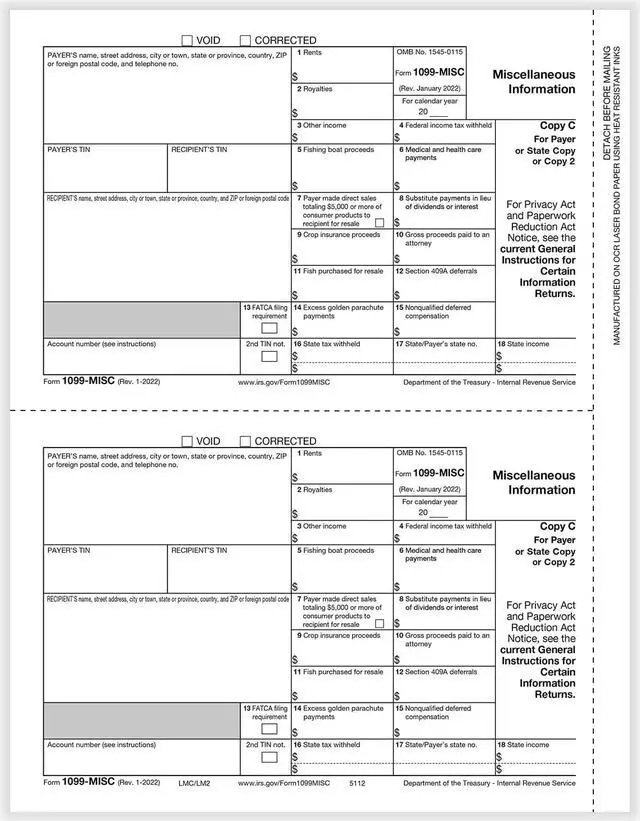 Main image of TFP 1099-MISC Payer Copy C and/or State Copy - Pack of 100