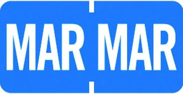 Main image of Tab Compatible "Mar" Month Labels, Vinyl Kimdura Stock, 1" X 1/2", Individual Months - Roll of 1000