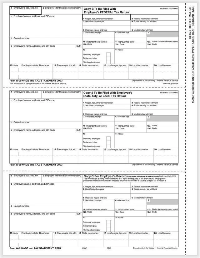 Main image of TFP W-2 W-Style 3-Up Employees Copies B, C & 2 Combined - Pack of 500