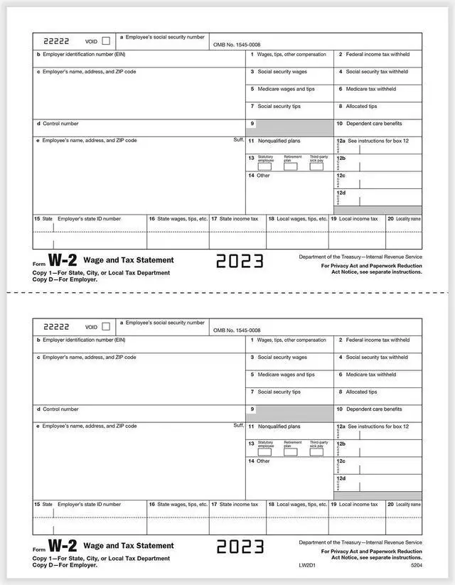 Main image of TFP W-2 Employers Copy D and/or State, City Or Local Copy 2- Pack of 1000