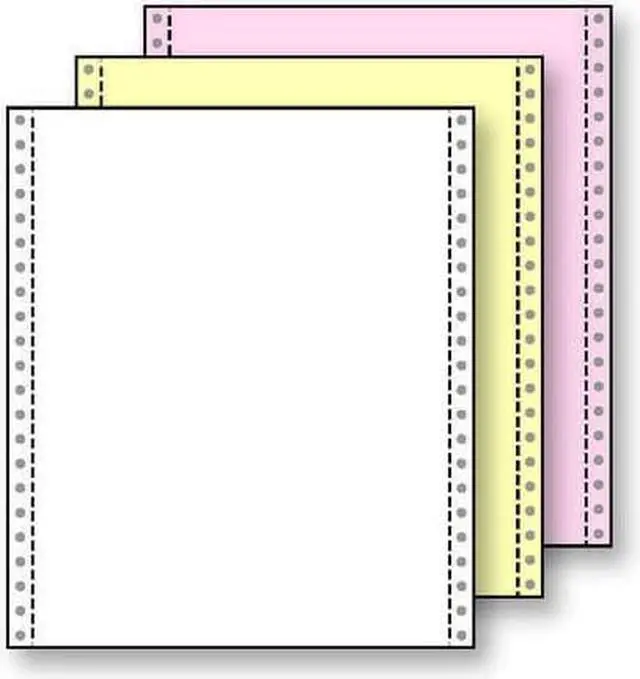Main image of 3-Ply 9-1/2'' x 11" (W x H) Carbonless 13# White/Canary/Pink Computer Paper, 1/2" Perf Left and Right (Ream of 1000)