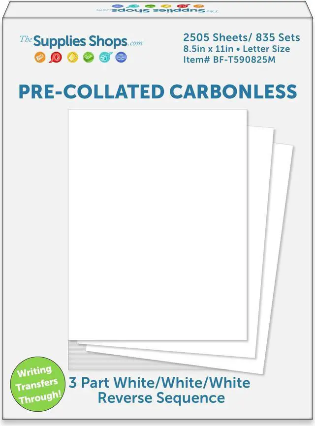 Main image of 3-Part Reverse Sequence White / White / White Pre-Collated Carbonless Paper (Carton of 2505 Sheets)