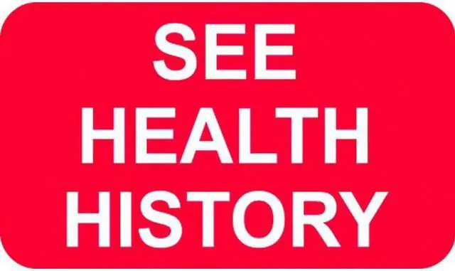Main image of Chart Labels, SEE HEALTH HISTORY - Red, 1-1/2" X 7/8" (Roll of 250)