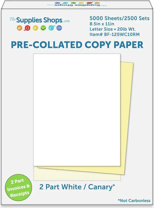 Main image of 8-1/2" x 11" Pre-Collated 20# Colored Paper, 2500 White / Canary Sets (Carton of 5000 Sheets)