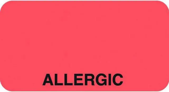 Main image of Allergy Warning Labels, ALLERGIC  - Fl Red, 1-5/8" X 7/8" (Roll of 500)