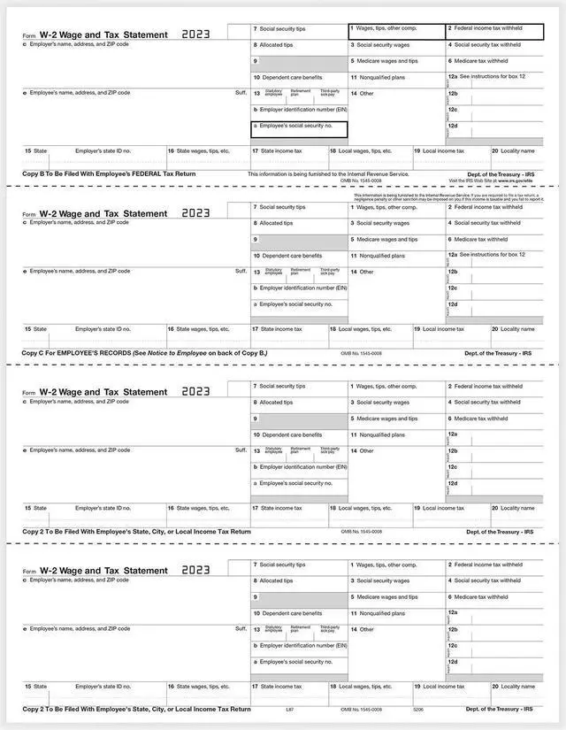 Main image of TFP W-2 4-Up Horizontal Employees Copies B, C, 2 & 2 Combined - 500 sheets