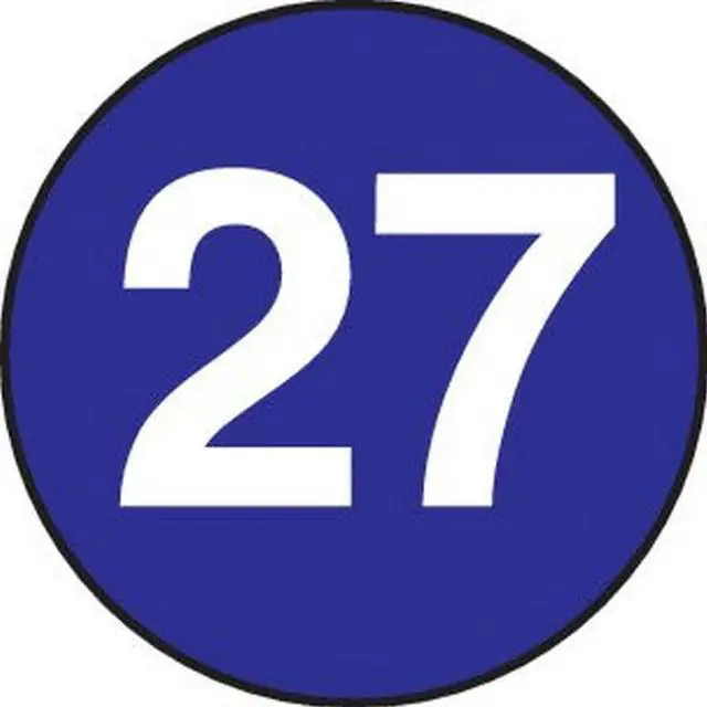 Main image of 2" Diameter number 27 circle labels (500 per Roll)