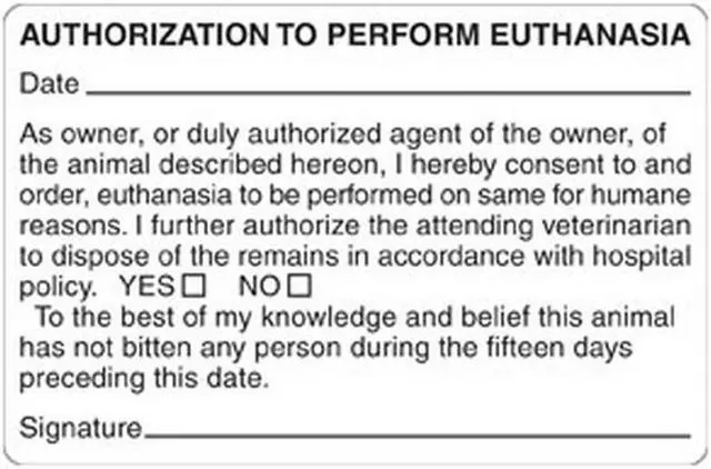 Main image of Authorization Euthanasia 4" x 2-5/8" White Label (Roll of 240)