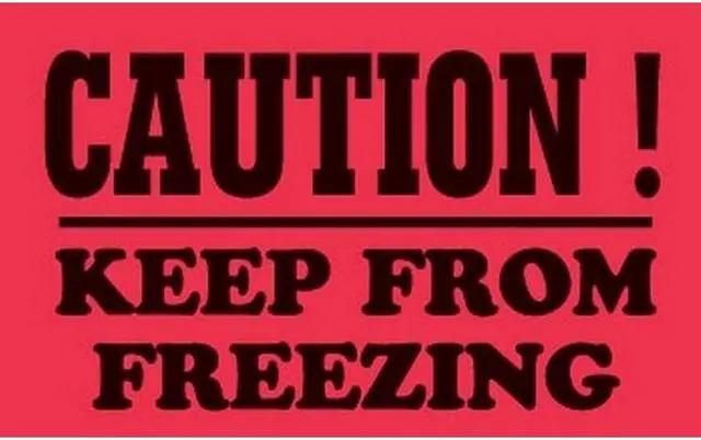 Main image of 3" x 4" Black/Fluorescent Red Caution Keep From Freezing Labels (500 per Roll)