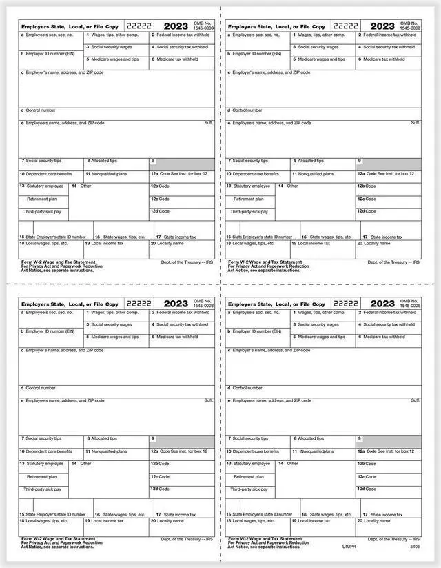 Main image of TFP W-2 4-Up Box Employers Copies 1/D, 1/D, 1/D, 1/D - Pack of 500