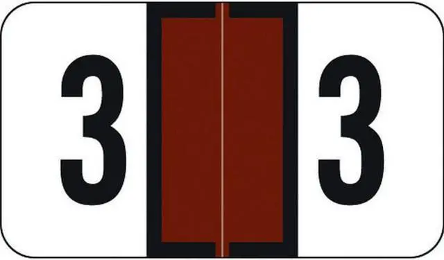 Main image of Traco Compatible Numeric "3" Labels, Laminated Stock, 1/2" X 1" Individual Numbers - Roll of 500