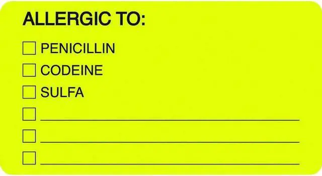 Main image of Allergy Warning Labels, ALLERGIC TO: - Fl Chartreuse, 3-1/4" X 1-3/4" (Roll of 500)