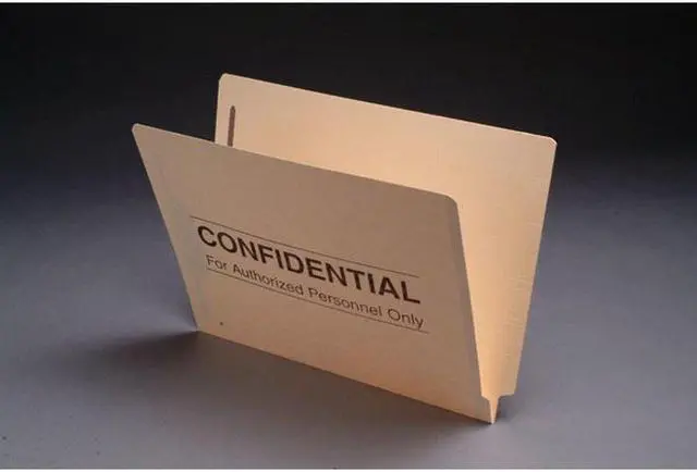 Main image of 11pt Manila Folders, Full Cut 2-Ply END TAB, Letter Size, Fastener Pos #1 & #3, "Confidential" Printed (Box of 50)