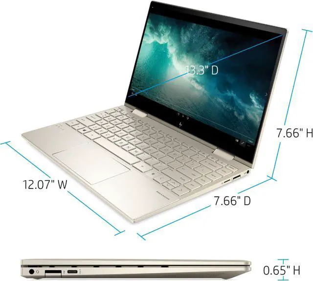 Alt view image 6 of 7 - HP ENVY 2-in-1 13.3" FHD OLED Touch laptop - i7-1165G7 Processor,  8GB Memory,  512GB SSD, Backlit keyboard, Fingerprint reader, Bluetooth, Webcam, Windows 10 - Pale Gold -13m-bd0033dx