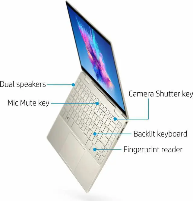 Alt view image 3 of 7 - HP ENVY 2-in-1 13.3" FHD OLED Touch laptop - i7-1165G7 Processor,  8GB Memory,  512GB SSD, Backlit keyboard, Fingerprint reader, Bluetooth, Webcam, Windows 10 - Pale Gold -13m-bd0033dx