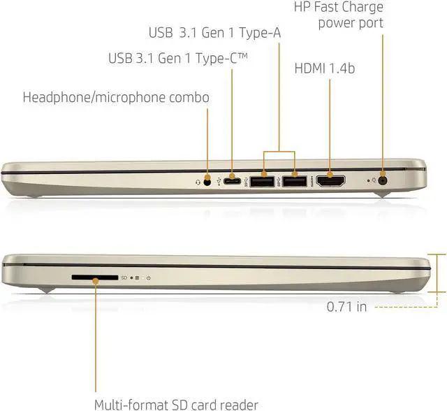 Alt view image 4 of 5 - HP 14 Laptop, Intel 10th Gen Core i5-1035G1, 8GB SDRAM, 256GB SSD + 16GB Intel Optane memory, Pale Gold, 14-dq1040wm