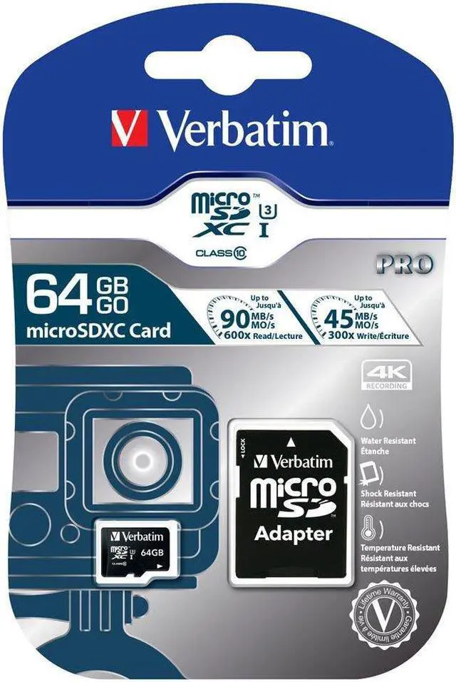 Alt view image 6 of 20 - Verbatim Memory Card microSDXC w/Adapter 64GB BK/GY 47042