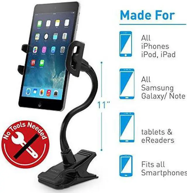 Alt view image 6 of 18 - MACALLY CLIPMOUNT Adjustable Clip-on Mount Holder for Tablet or Smartphone