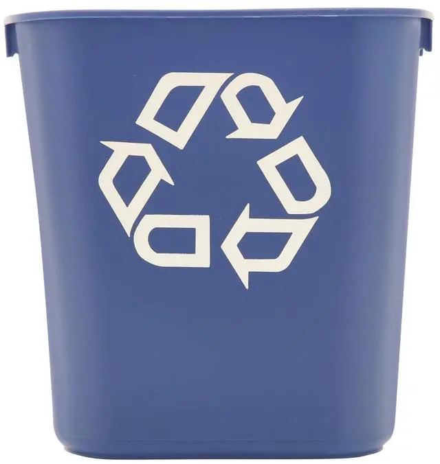 Alt view image 2 of 13 - Small Deskside Recycling Container, Rectangular, Plastic, 13.625Qt, Bl