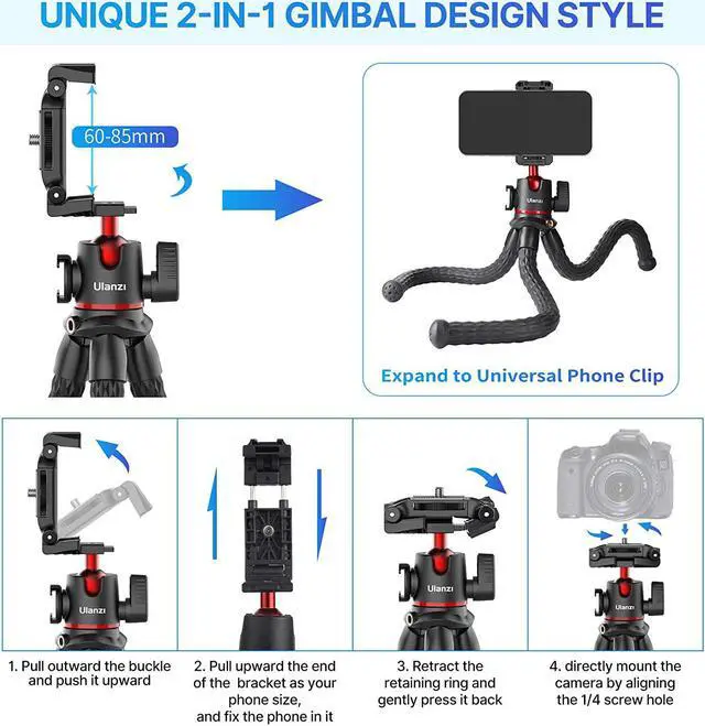 Alt view image 2 of 7 - ULANZI MT-33 Camera Tripod,Flexible Mini Tripod with 1/4" Screw for Magic Arm,Octopus Tripod Compatible with iPhone 12 Samsung Canon Nikon Sony Cameras