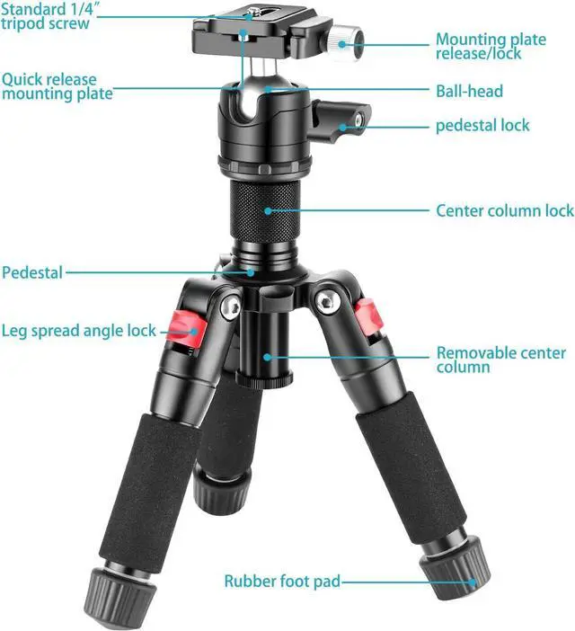 Alt view image 5 of 7 - Portable Desktop Mini Tripod Aluminum Alloy 20''/ 50cm Desk Tripod with 360 Degree Ball Head, 1/4 inch Quick Shoe Plate for DSLR Camera Video Camcorder, Load up to 11 pounds/5 kilograms