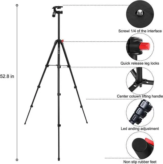 Alt view image 6 of 7 - Tablet Tripod 53 inch iPad Tripod Aluminum Smartphone Tripod for iPhone iPad Pro Camera Mobile Phone Lightweight Travel Selfie Stand Tripod Black