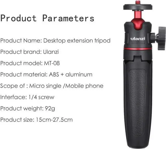 Alt view image 5 of 6 - Black Mini Tripod for Camera, 1/4" Screw Universal for Sony/Canon/Nikon/Fujifilm Vlog Camera, Extendable Handheld Portable Vlogging Tripod Mount, Video Shooting Filming Table Stand