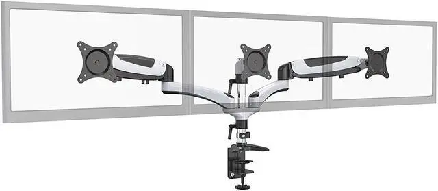 Alt view image 5 of 5 - Amer Mounts Triple Articulating Monitor Mount. Supports 3 monitors 15 to 28" each. Spring Loaded arms provide flexibility in movement and monitor orientation.