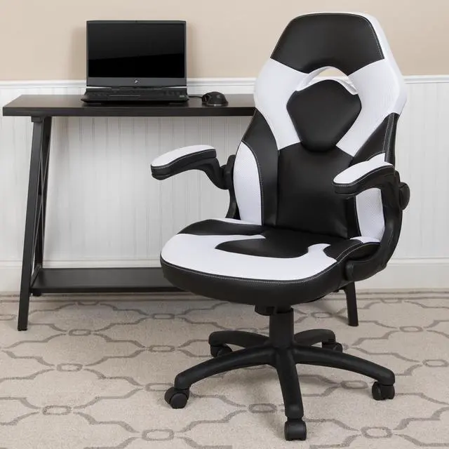 Alt view image 8 of 18 - X10 Gaming Chair Racing Office Ergonomic Computer PC Adjustable Swivel Chair with Flip-up Arms, White/Black LeatherSoft