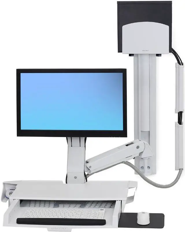 Alt view image 5 of 8 - Ergotron 45-270-216 Styleview Sit-Stand Combo System With Worksurface - Mounting Kit (Handle, Articulating Arm, Cpu Holder, Mouse Holder, 2 Cable Channels, Wrist Rest, Wall Track, Keyboard Tray, Wall
