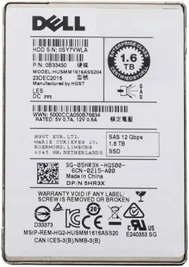 Alt view image 2 of 2 - Dell 1.6TB SAS 2.5" 12G MLC Solid State Drive (SSD) 5HR3X