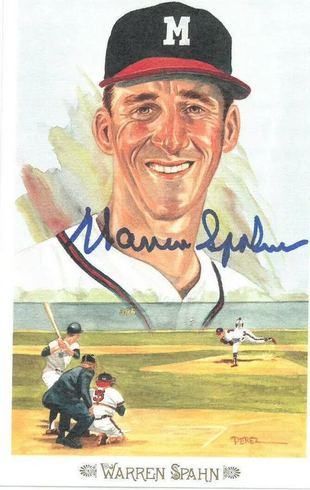 Main image of Warren Spahn signed 1989 Milwaukee Braves Perez-Steele Celebration Postcard (photo) #39- JSA Hologram #DD64323