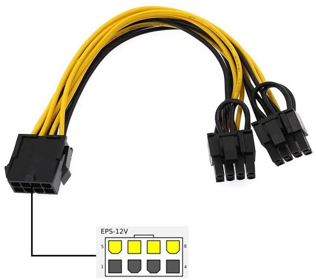 Alt view image 2 of 5 - EnLabs CPU8SPLPCIE820CM 8 inch EPS CPU 8Pin to 2 x Video Card PCIe 8pin(6+2) PCI-E Power Splitter Cable for GPU Power Supply,Dual PCIe 8pin Ethereum Mining Video Card to PSU Power Cable