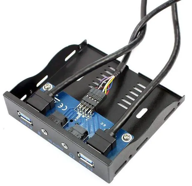 Alt view image 3 of 6 - 3.5" Front Panel USB 3.0 Hub, Motherboard 20 Pin to 2 Ports USB 3.0 Splitter, HD Audio Mic Connector Adapter with Internal Floppy Bay Bracket - 2 Feet Cables