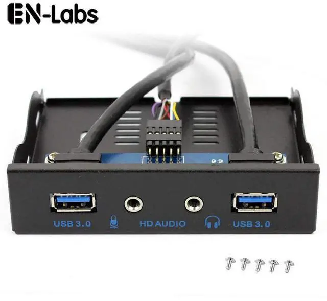 Alt view image 2 of 6 - 3.5" Front Panel USB 3.0 Hub, Motherboard 20 Pin to 2 Ports USB 3.0 Splitter, HD Audio Mic Connector Adapter with Internal Floppy Bay Bracket - 2 Feet Cables