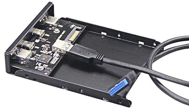 Alt view image 5 of 5 - Dual 5Gb/s USB 3.1 Type-C & USB 3.0 Computer 3.5 inch Floppy Bay Front Panel 4 Ports USB Hub, USB3 19Pin to 2x USB 3.0 USB-C + 2x Type A Splitter Adapter