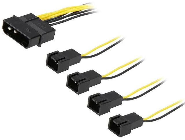 Alt view image 2 of 7 - 12cm Molex 4pin LP4 to Case cooling Fan 3-pin 3 Multi-Fan Out Power Adapter Converter Cable w/ 4x12V output