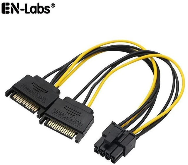 Main image of SATA to GPU 8 Pin Power Adapter Cable - 2 x SATA 15pin to PCIe 8pin PCI-e Video Card Internal Power Adapter Converter - Dual SATA to Graphics Card 8pin (6+2) Cord - 8 Inches