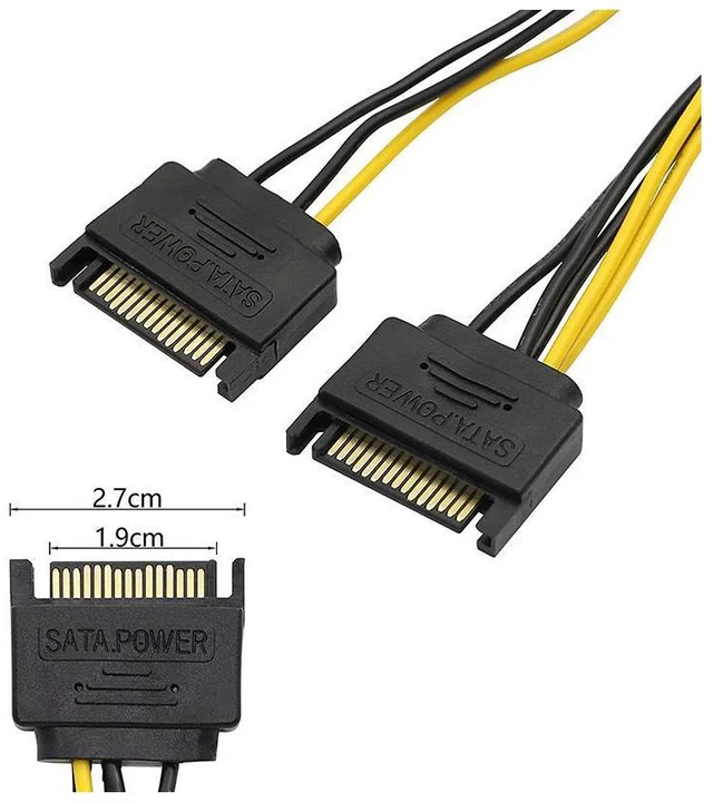 Alt view image 3 of 6 - SATA to GPU 8 Pin Power Adapter Cable - 2 x SATA 15pin to PCIe 8pin PCI-e Video Card Internal Power Adapter Converter - Dual SATA to Graphics Card 8pin (6+2) Cord - 8 Inches