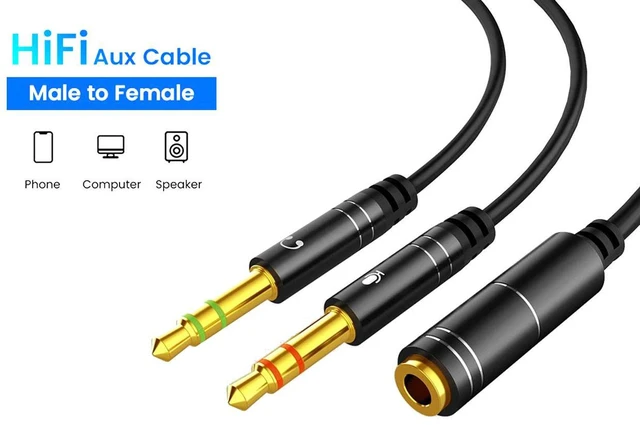 Alt view image 3 of 5 - 3.5mm Headphone Stereo Audio Mic Y Splitter,Dual 3.5 mm Plug (Audio + Microphone) to 4 Pole Comob Jack Aux Adapter for 4 pin 3.5mm Plug Smartphone Earphone