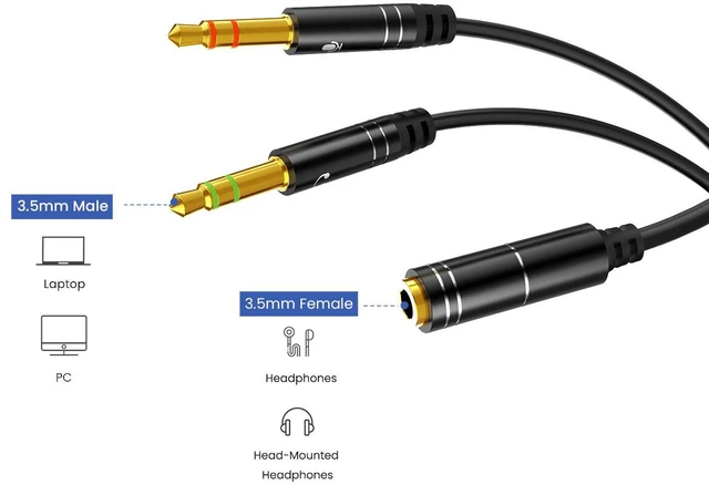 Alt view image 4 of 5 - 3.5mm Headphone Stereo Audio Mic Y Splitter,Dual 3.5 mm Plug (Audio + Microphone) to 4 Pole Comob Jack Aux Adapter for 4 pin 3.5mm Plug Smartphone Earphone
