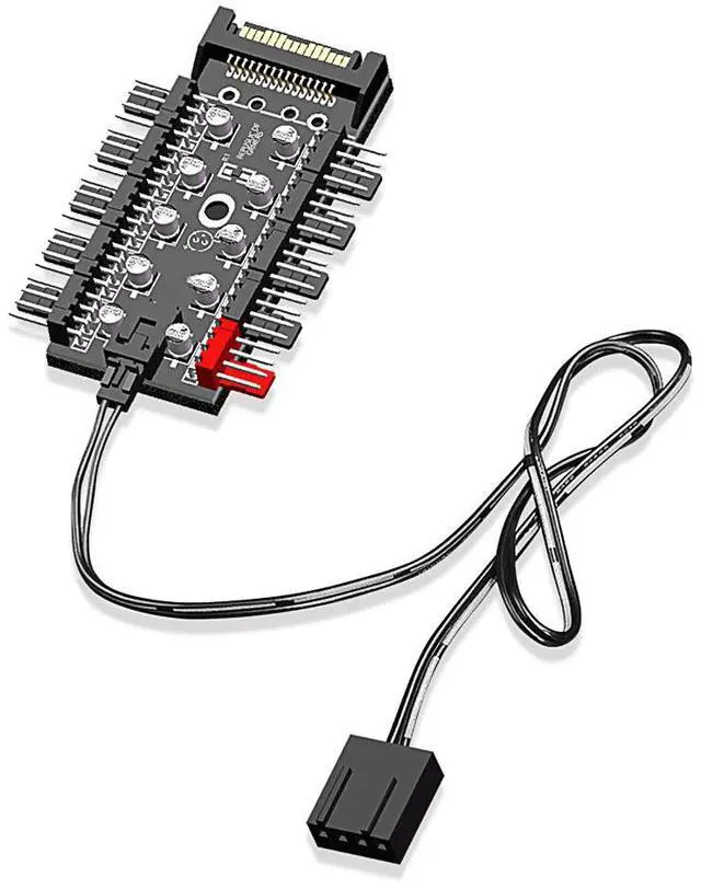 Alt view image 4 of 6 - EnLabs PWMHUB10S 10 Ports 4-Pin PWM Fan Hub, SATA 15pin to 10 Fan Power Splitter Adapter Cable w/ Self-sticker for 3Pin / 4Pin fan