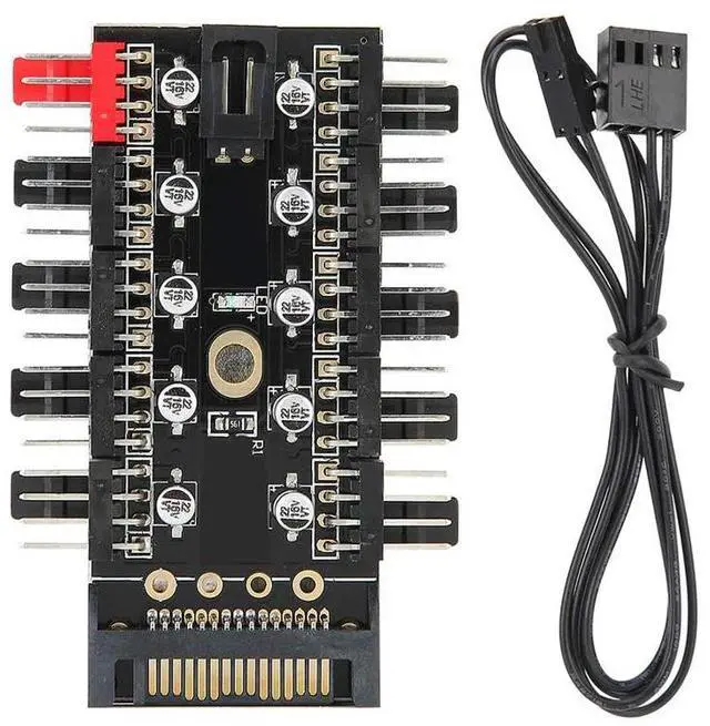 Alt view image 3 of 6 - EnLabs PWMHUB10S 10 Ports 4-Pin PWM Fan Hub, SATA 15pin to 10 Fan Power Splitter Adapter Cable w/ Self-sticker for 3Pin / 4Pin fan