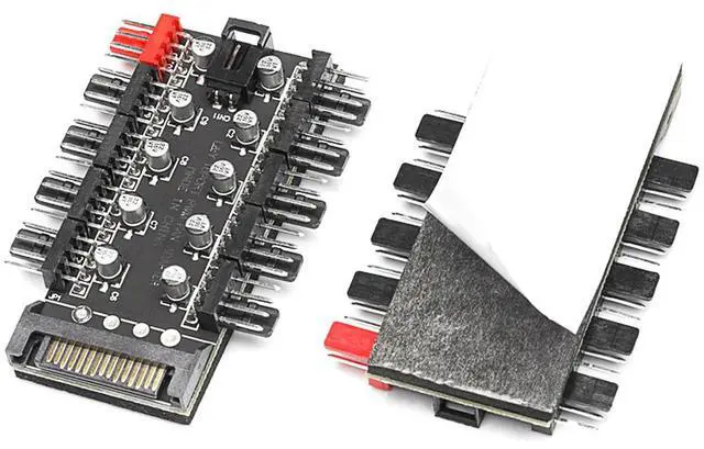 Alt view image 5 of 6 - EnLabs PWMHUB10S 10 Ports 4-Pin PWM Fan Hub, SATA 15pin to 10 Fan Power Splitter Adapter Cable w/ Self-sticker for 3Pin / 4Pin fan
