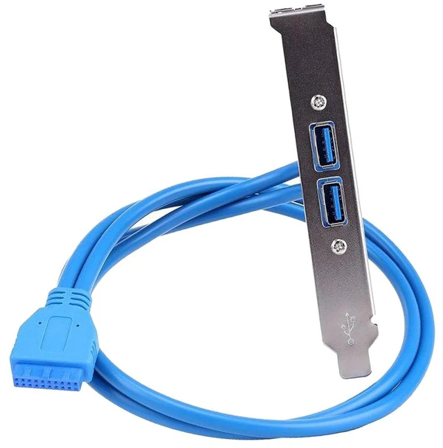 Alt view image 5 of 5 - Enlabs USB 3.0 Motherboard 20-Pin Header to 2x USB 3.0 A Female Adapter Cable w/ Full Profile PCI Slot Bracket ,2 Ports USB 3.0 Back Panel Expansion Bracket to 20Pin - Blue,1.64ft