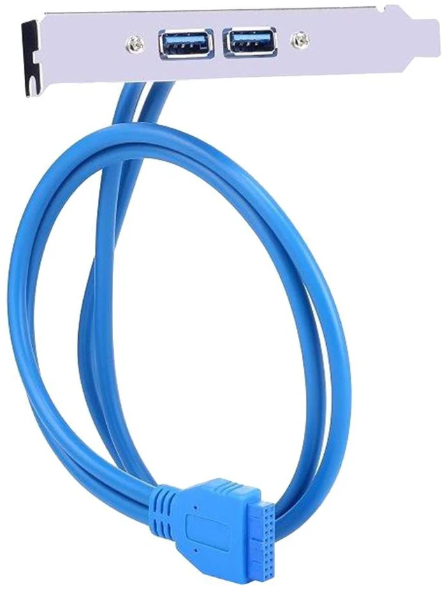 Alt view image 2 of 5 - Enlabs USB 3.0 Motherboard 20-Pin Header to 2x USB 3.0 A Female Adapter Cable w/ Full Profile PCI Slot Bracket ,2 Ports USB 3.0 Back Panel Expansion Bracket to 20Pin - Blue,1.64ft