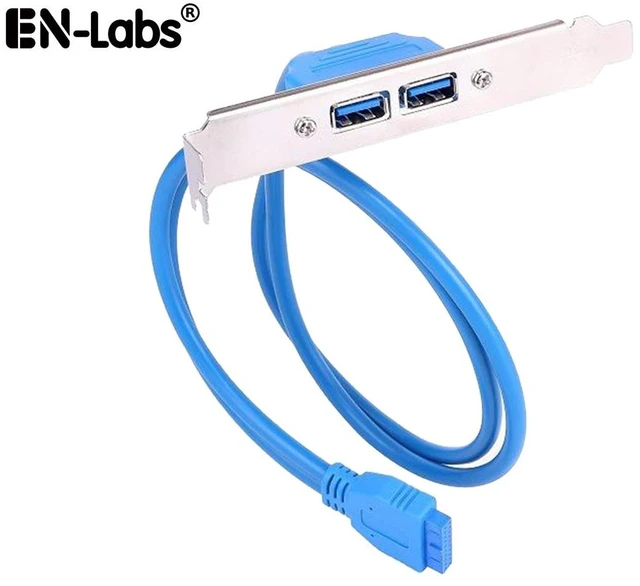 Main image of Enlabs USB 3.0 Motherboard 20-Pin Header to 2x USB 3.0 A Female Adapter Cable w/ Full Profile PCI Slot Bracket ,2 Ports USB 3.0 Back Panel Expansion Bracket to 20Pin - Blue,1.64ft