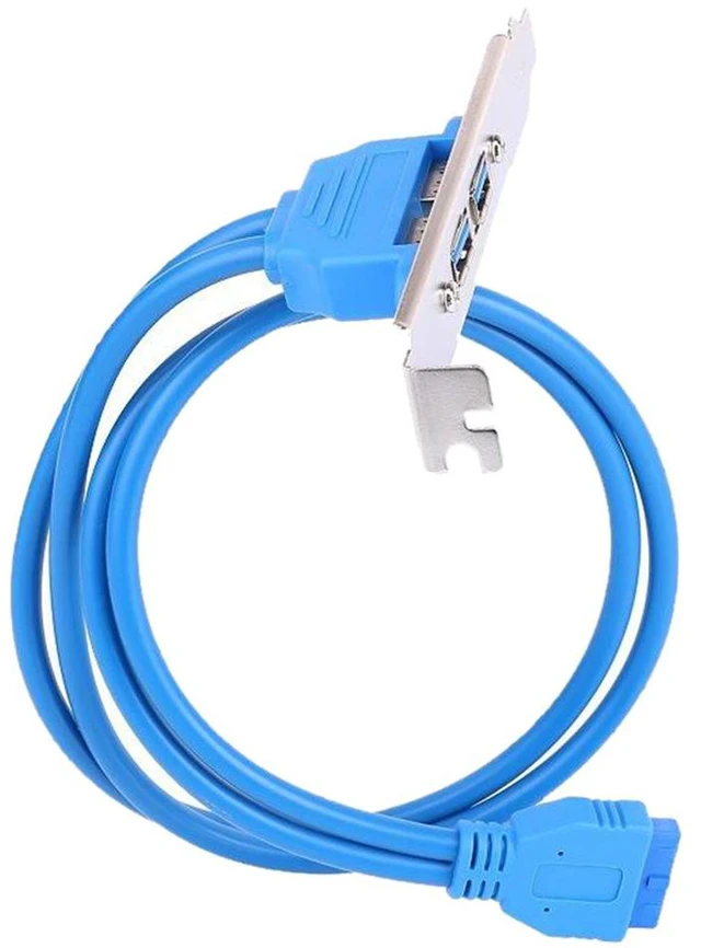 Alt view image 3 of 5 - Enlabs USB 3.0 Motherboard 20-Pin Header to 2x USB 3.0 A Female Adapter Cable w/ Full Profile PCI Slot Bracket ,2 Ports USB 3.0 Back Panel Expansion Bracket to 20Pin - Blue,1.64ft