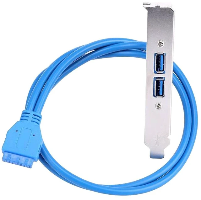 Alt view image 4 of 5 - Enlabs USB 3.0 Motherboard 20-Pin Header to 2x USB 3.0 A Female Adapter Cable w/ Full Profile PCI Slot Bracket ,2 Ports USB 3.0 Back Panel Expansion Bracket to 20Pin - Blue,1.64ft