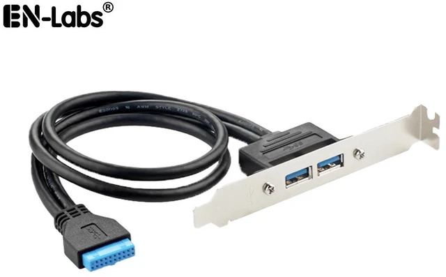 Main image of Enlabs USB 3.0 Motherboard 20-Pin Header to 2x USB 3.0 A Female Adapter Cable w/ Full Profile PCI Slot Bracket ,2 Ports USB 3.0 Back Panel Expansion Bracket to 20Pin - Black,1.64ft